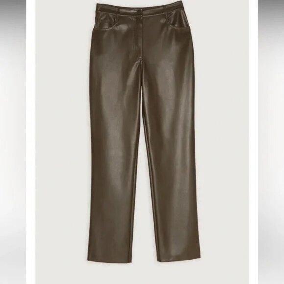 Oak+Fort Slim Fit Vegan Leather Pant In Turkish Coffee Size 0 - Picture 3 of 9